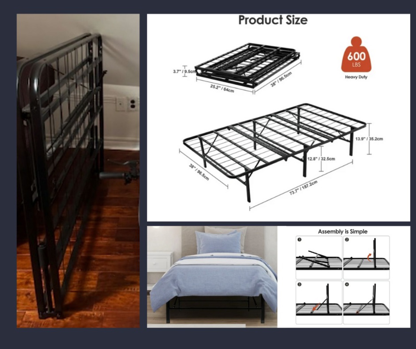 Foldable Single Bed Frame with Free Fitted Sheet - photo 2