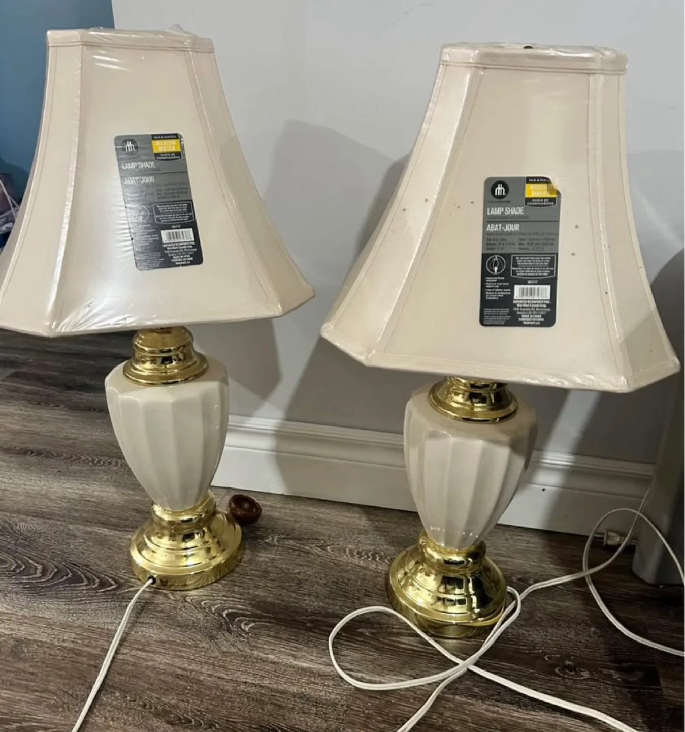 Pair of Elegant Table Lamps with Cream Shades thumbnail