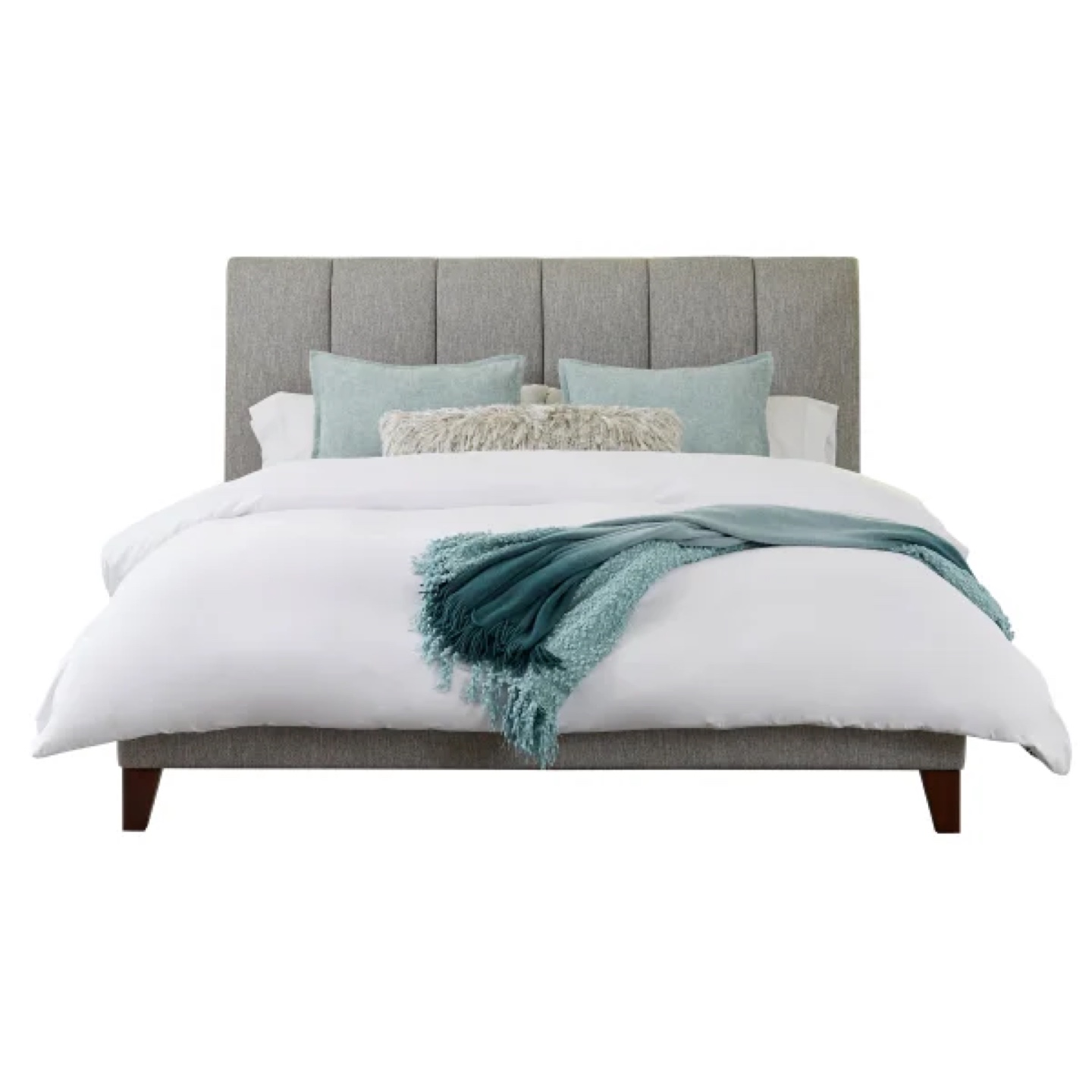 Queen-size upholstered bed frame, grey fabric