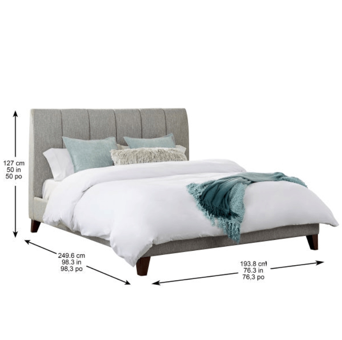 Queen-size upholstered bed frame, grey fabric - photo 5