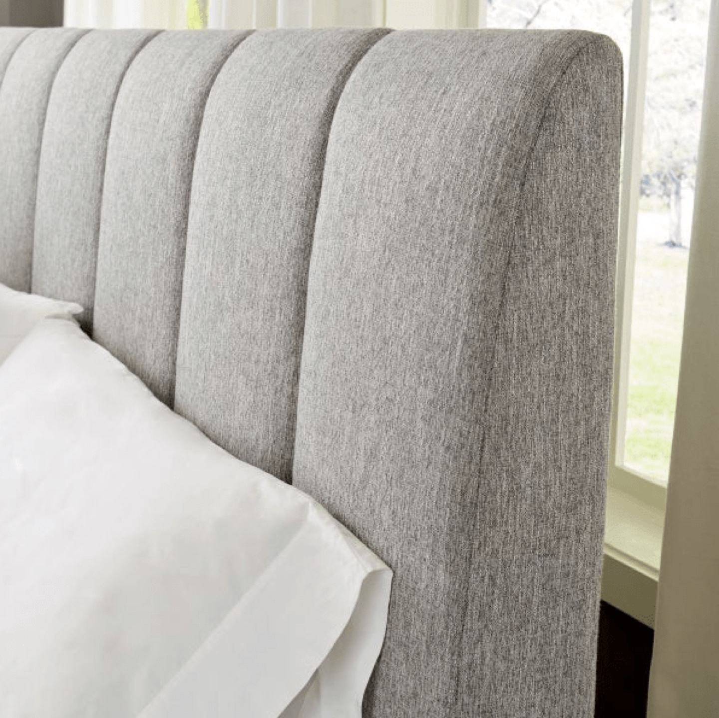 Queen-size upholstered bed frame, grey fabric - photo 2