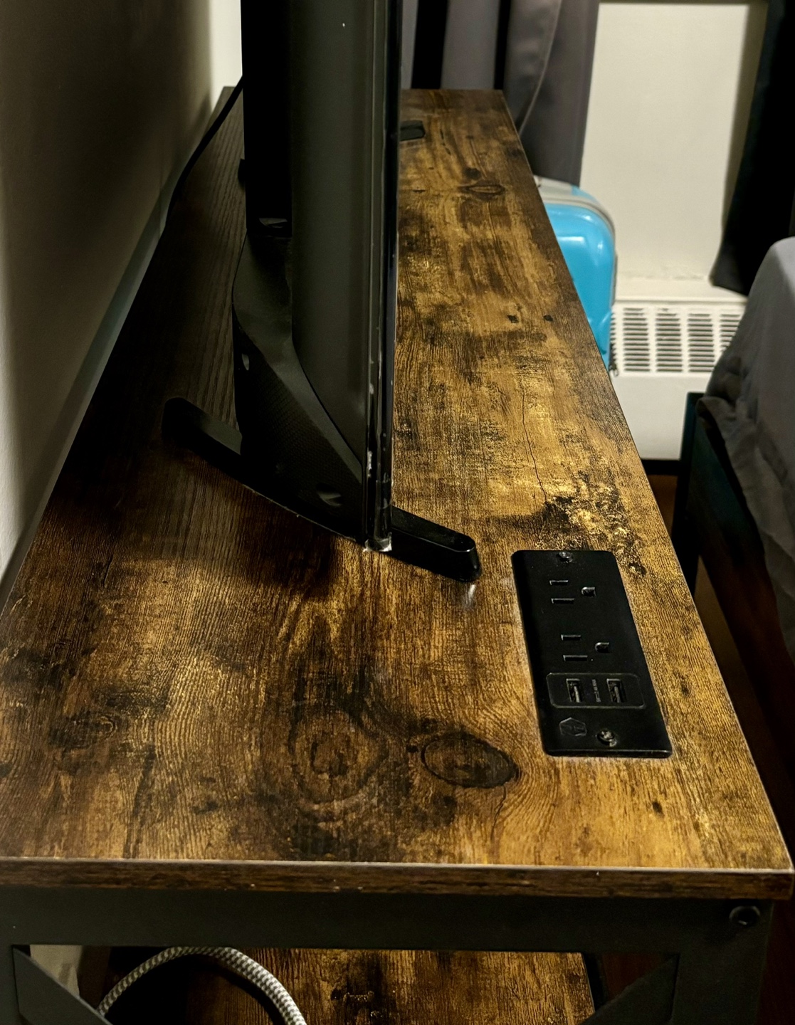 Rustic Brown 2-Shelf Console Table with Built-in Power Strip - photo 5