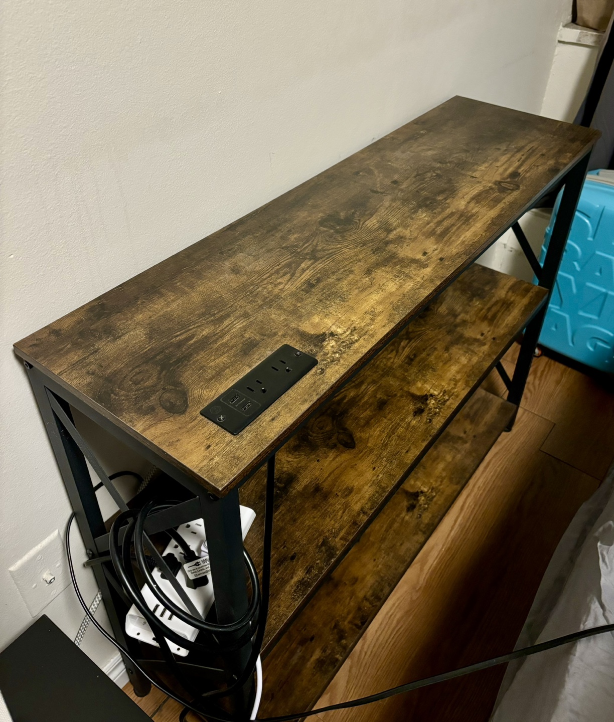 Rustic Brown 2-Shelf Console Table with Built-in Power Strip - photo 2