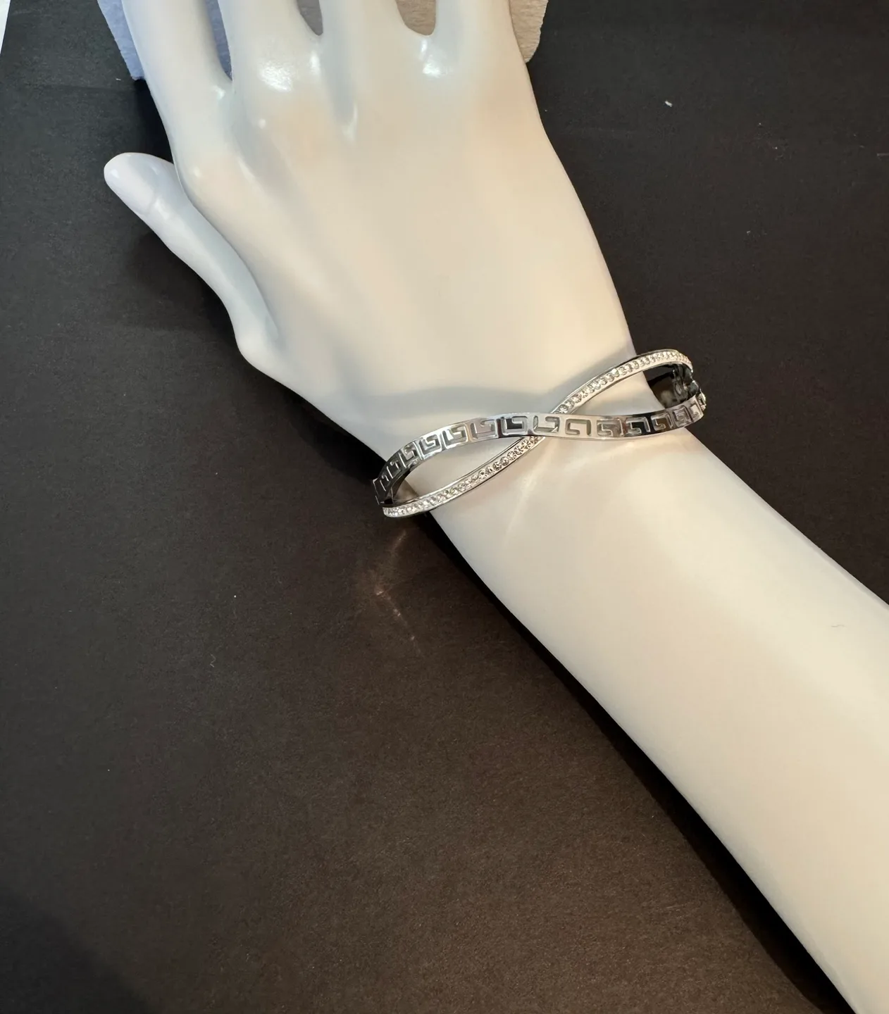 Infinity S Steel Greek Key Bangle with Clear CZ’s image indicator(2)