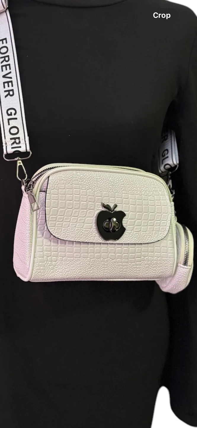White Crocodile-Embossed Crossbody Bag with Detachable Pouch image indicator(2)