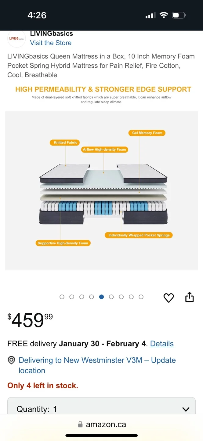 LIVINGbasics Full size Mattress - 10 Inch Memory Foam image indicator(2)