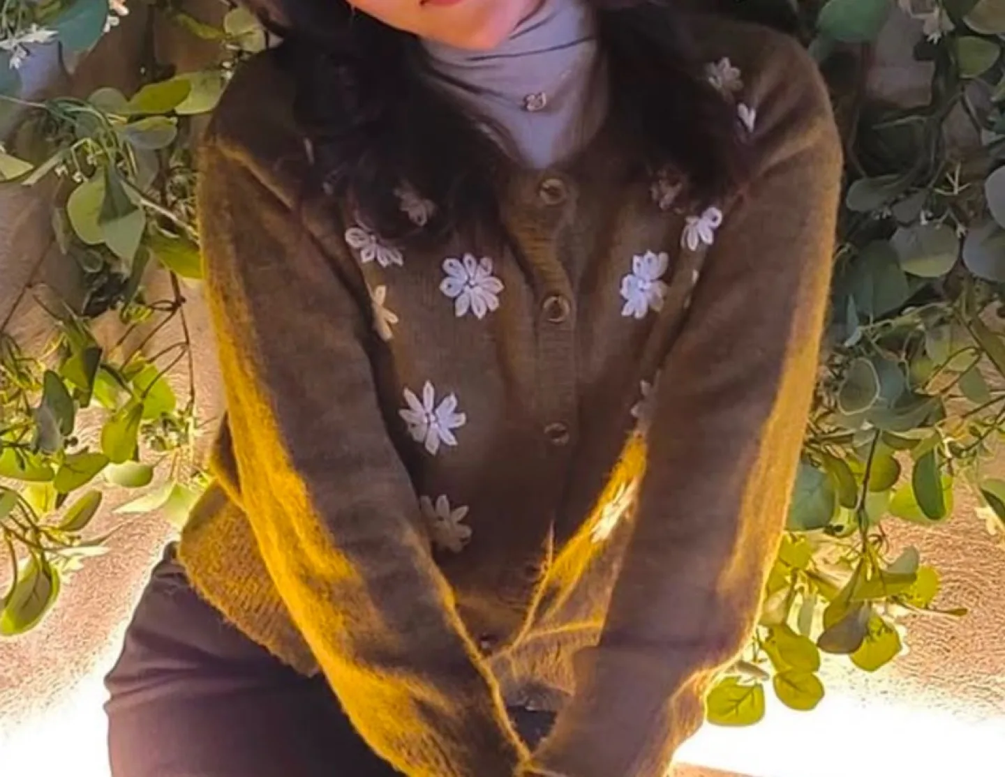 Olive Green Daisy Cardigan Sweater