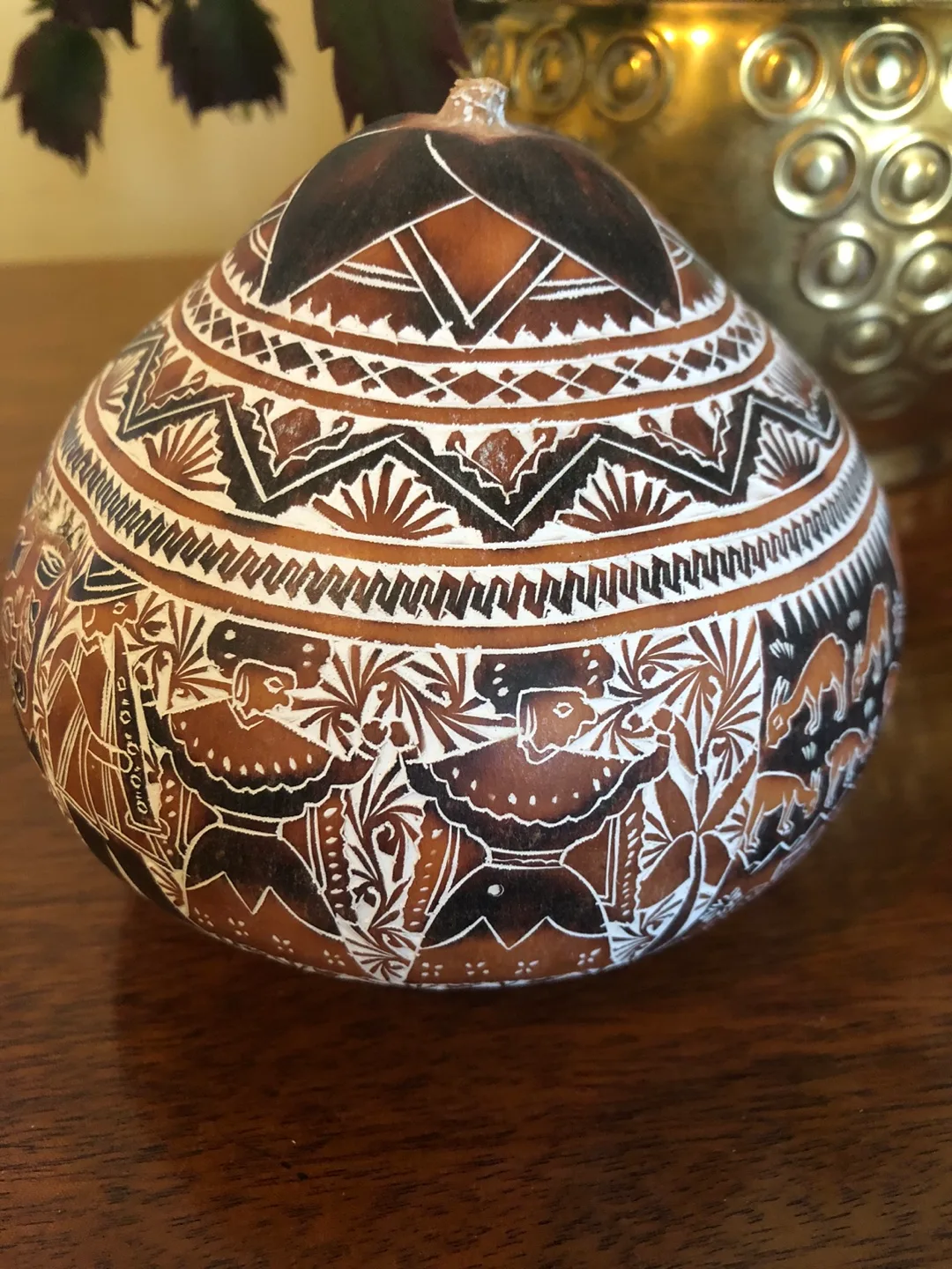 Vintage Folk Art Hand-carved Gourd image indicator(4)