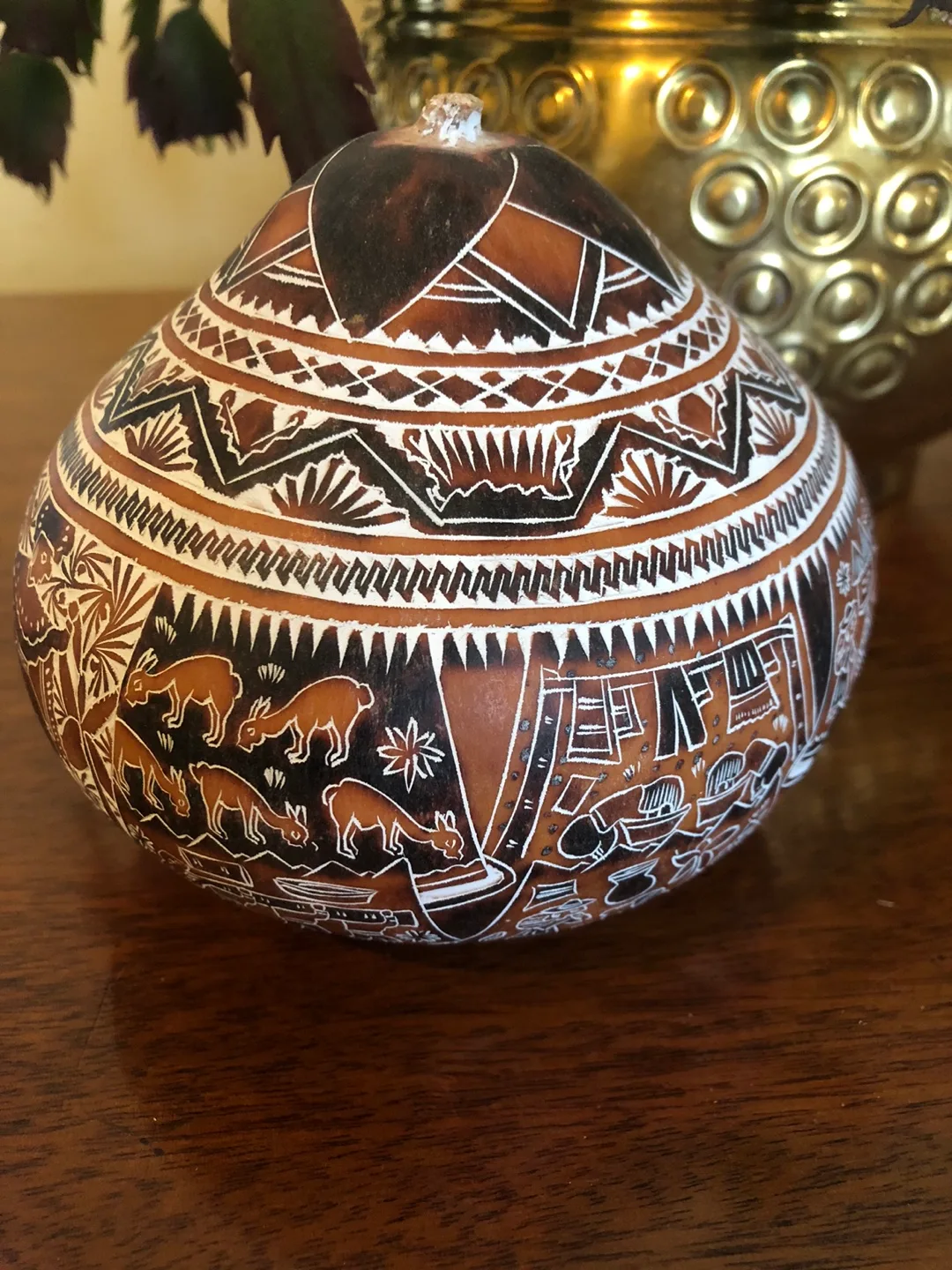 Vintage Folk Art Hand-carved Gourd image indicator(5)