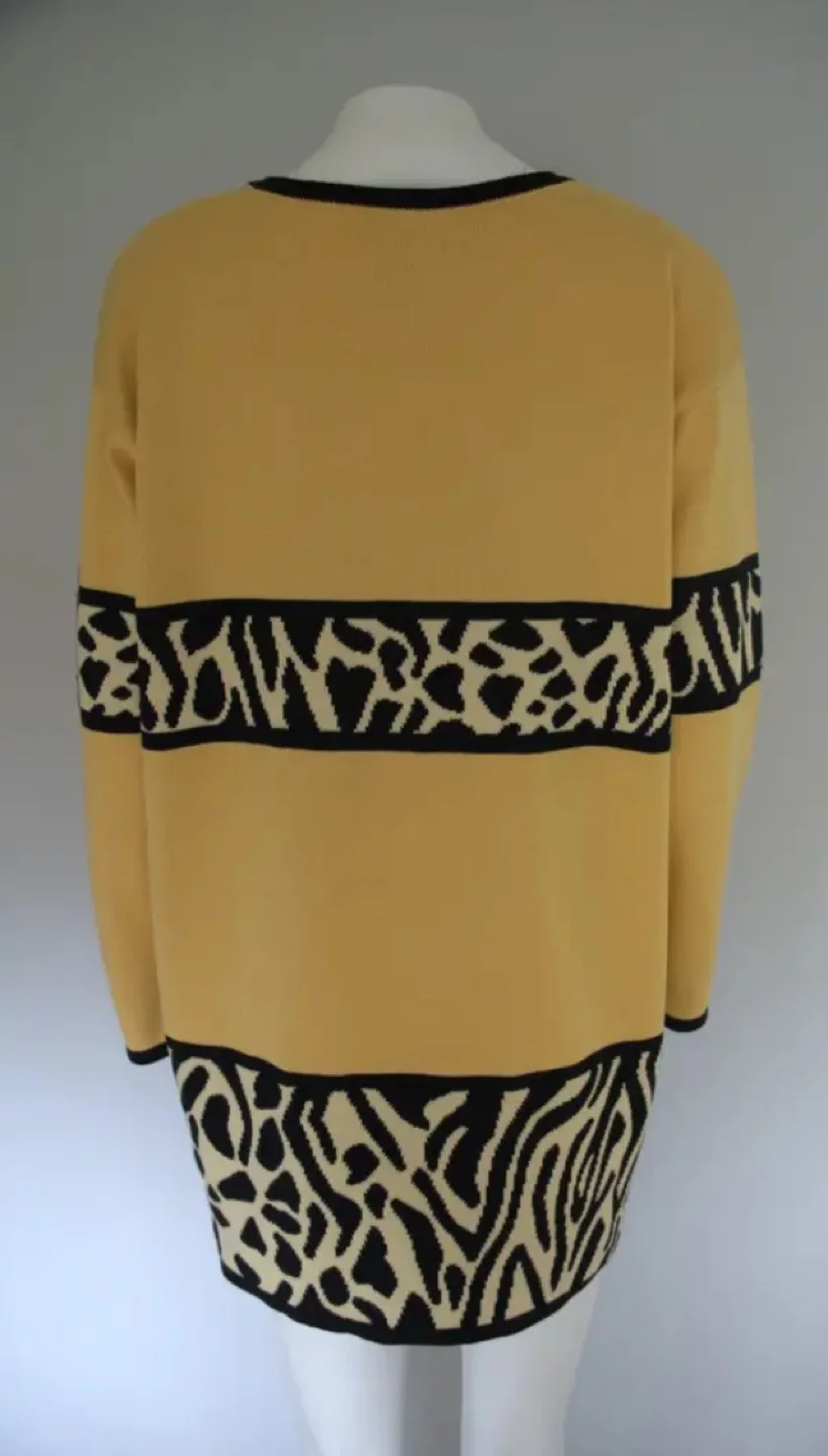 Escada Vintage Yellow and Black Animal Print Knit Sweater image indicator(2)