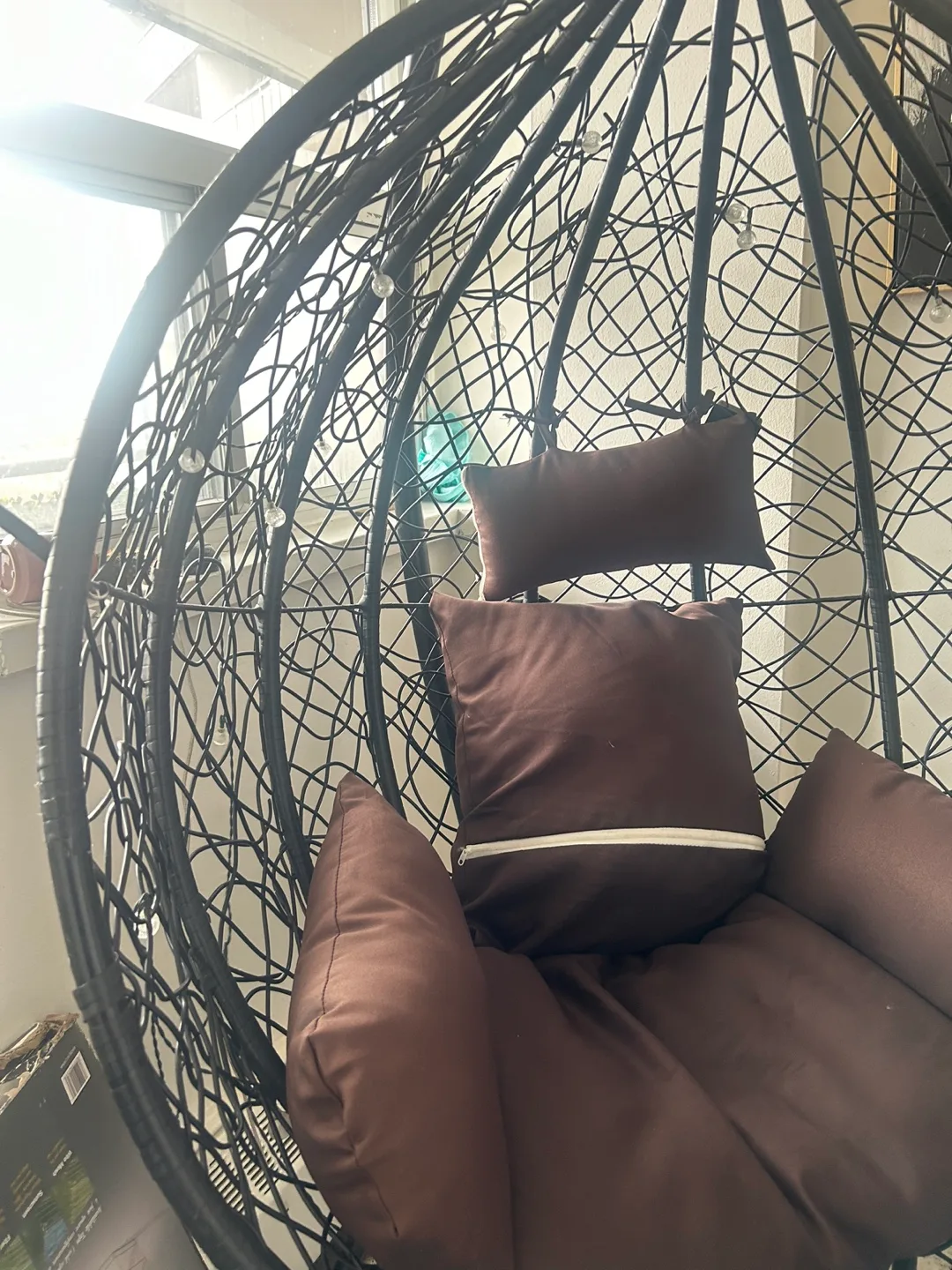 Black Hanging Egg Chair with Brown Cushions image indicator(3)