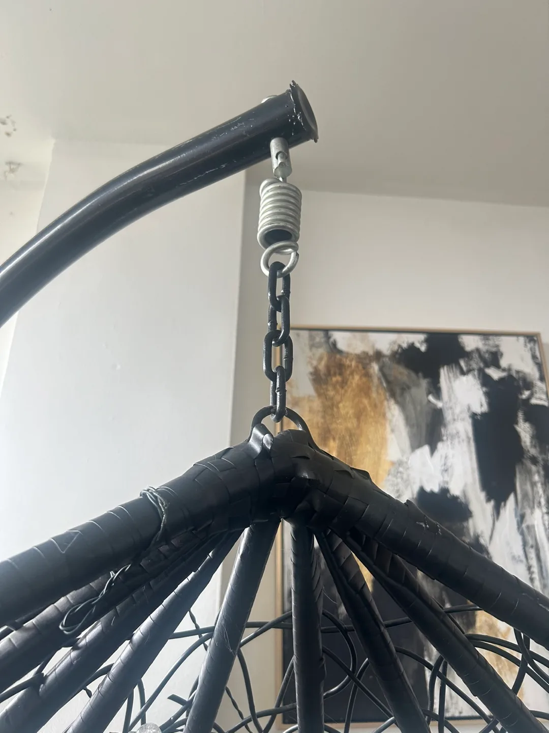 Black Hanging Egg Chair with Brown Cushions image indicator(4)