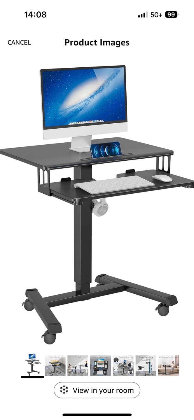 Adjustable Height Standing Desk Converter Cart