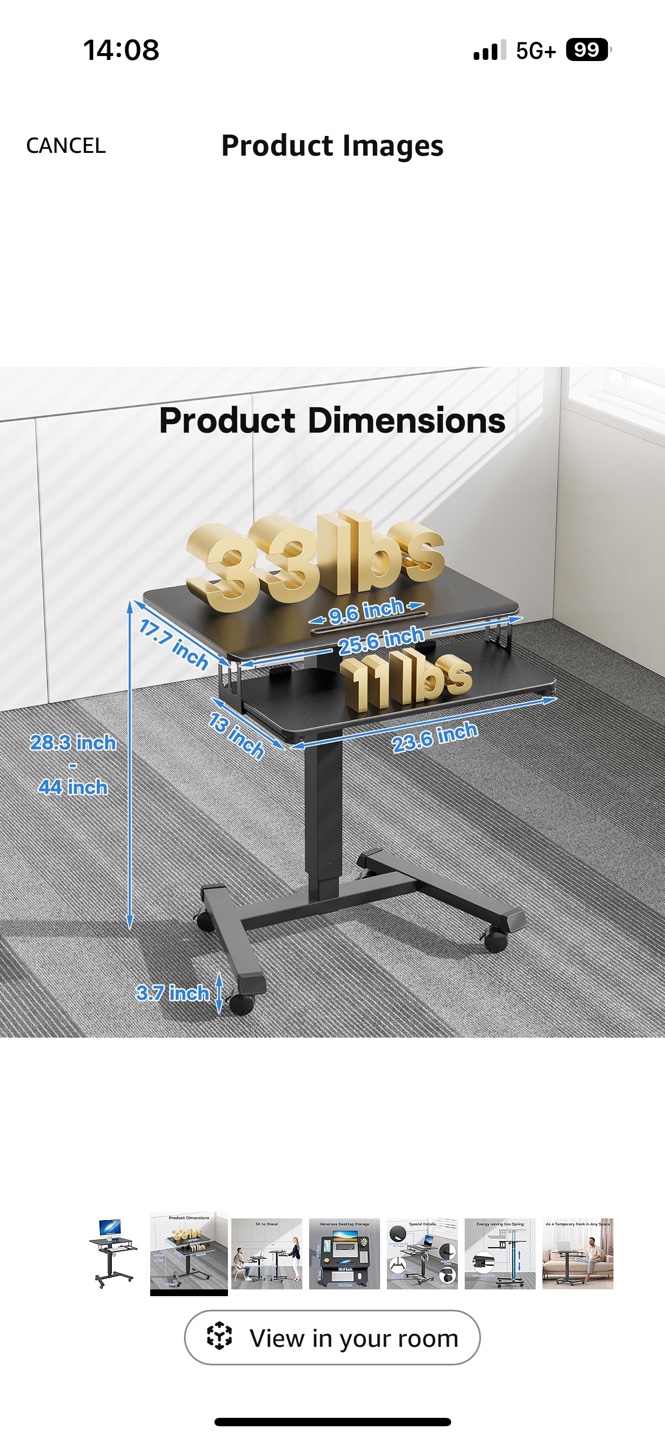 Adjustable Height Standing Desk Converter Cart - photo 2
