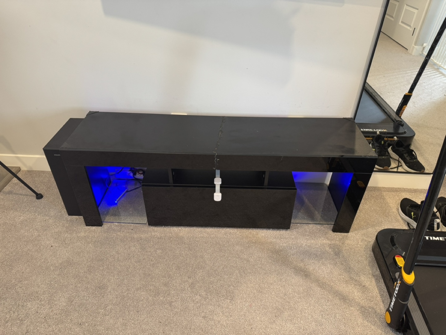Black TV Stand with LED Lights & Drawer