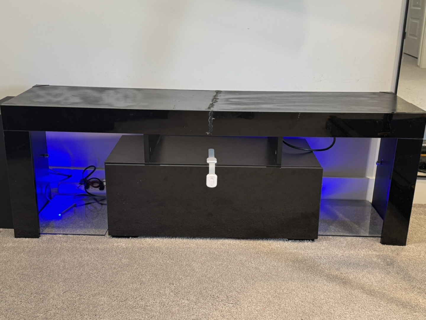 Black TV Stand with LED Lights & Drawer - photo 2