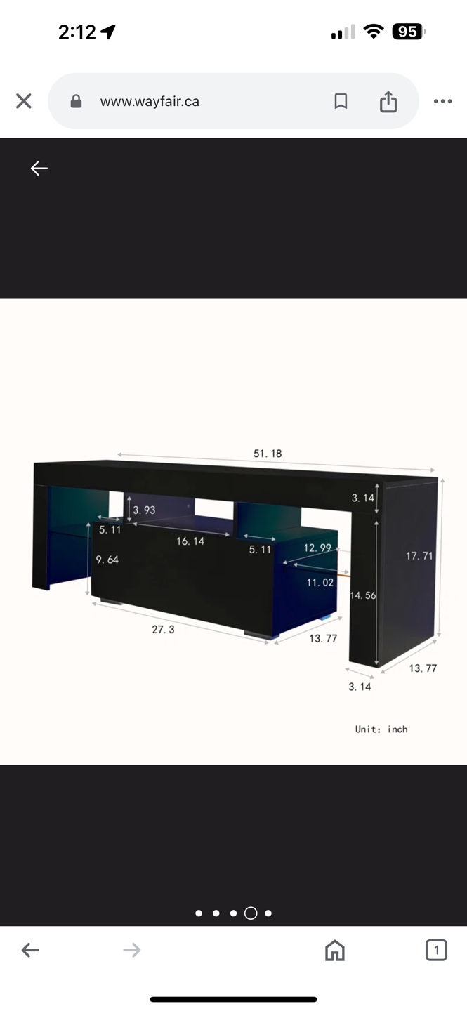 Black TV Stand with LED Lights & Drawer - photo 4