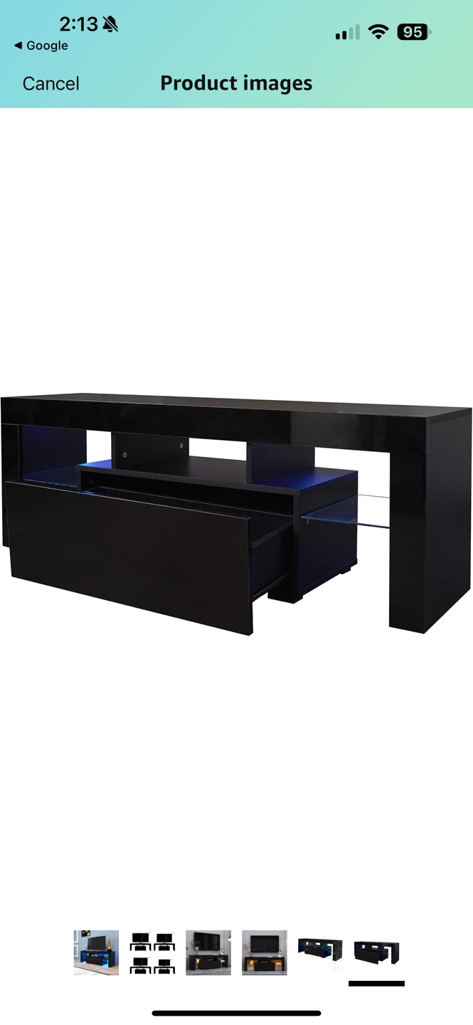 Black TV Stand with LED Lights & Drawer - photo 5