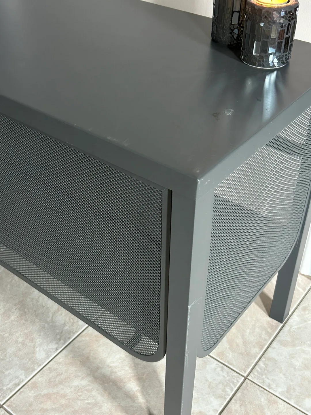 Dark Grey Metal Console Table with Mesh Shelving image indicator(2)