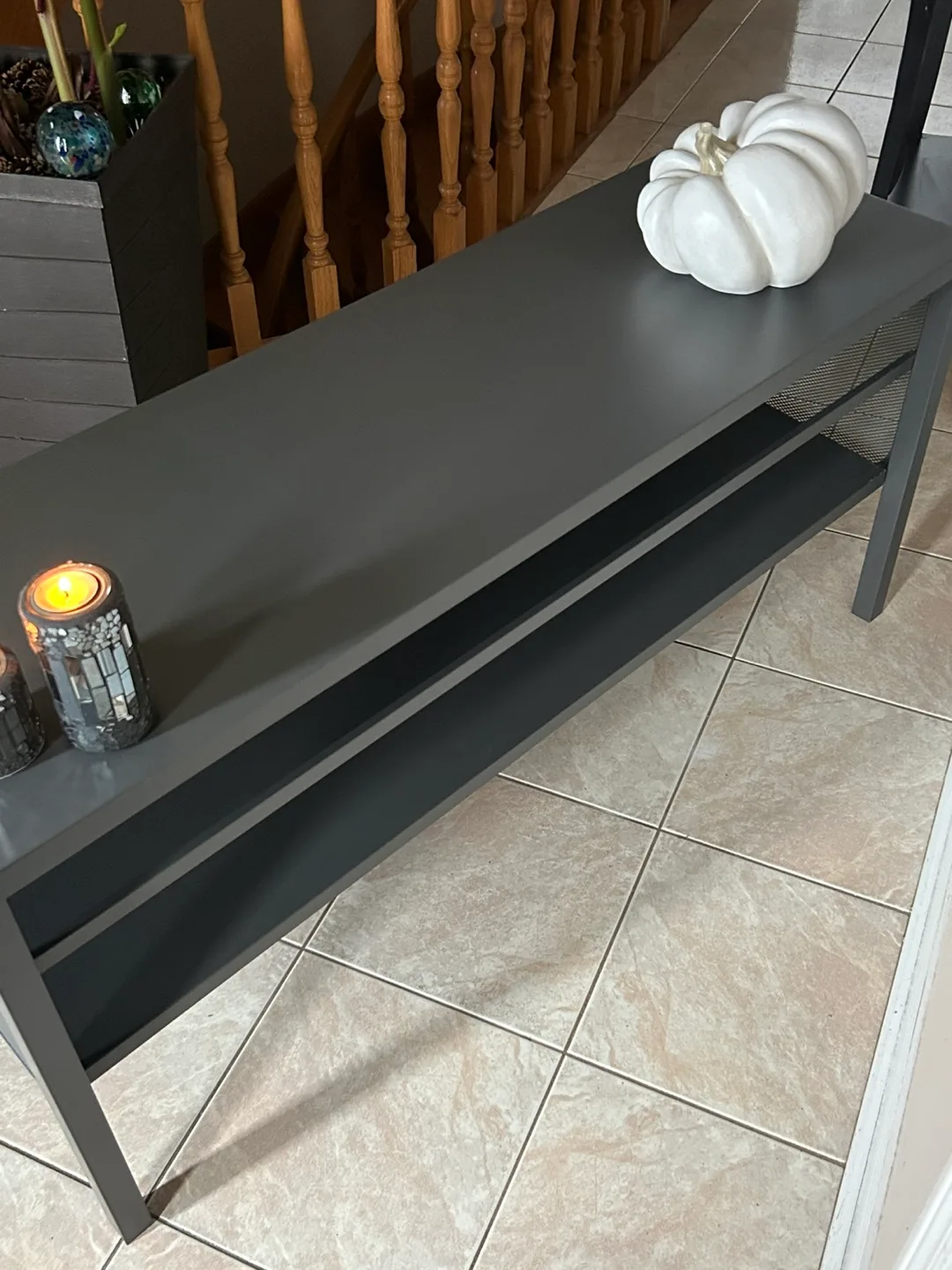 Dark Grey Metal Console Table with Mesh Shelving image indicator(3)