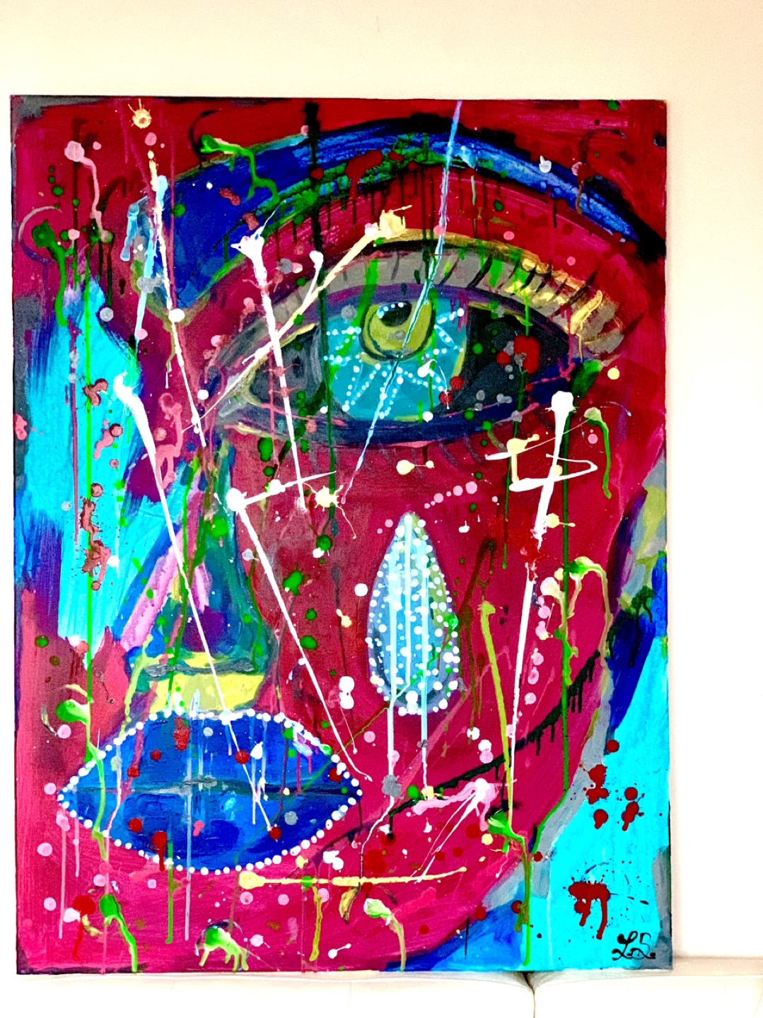Vibrant Abstract Painting - Eye and Lips