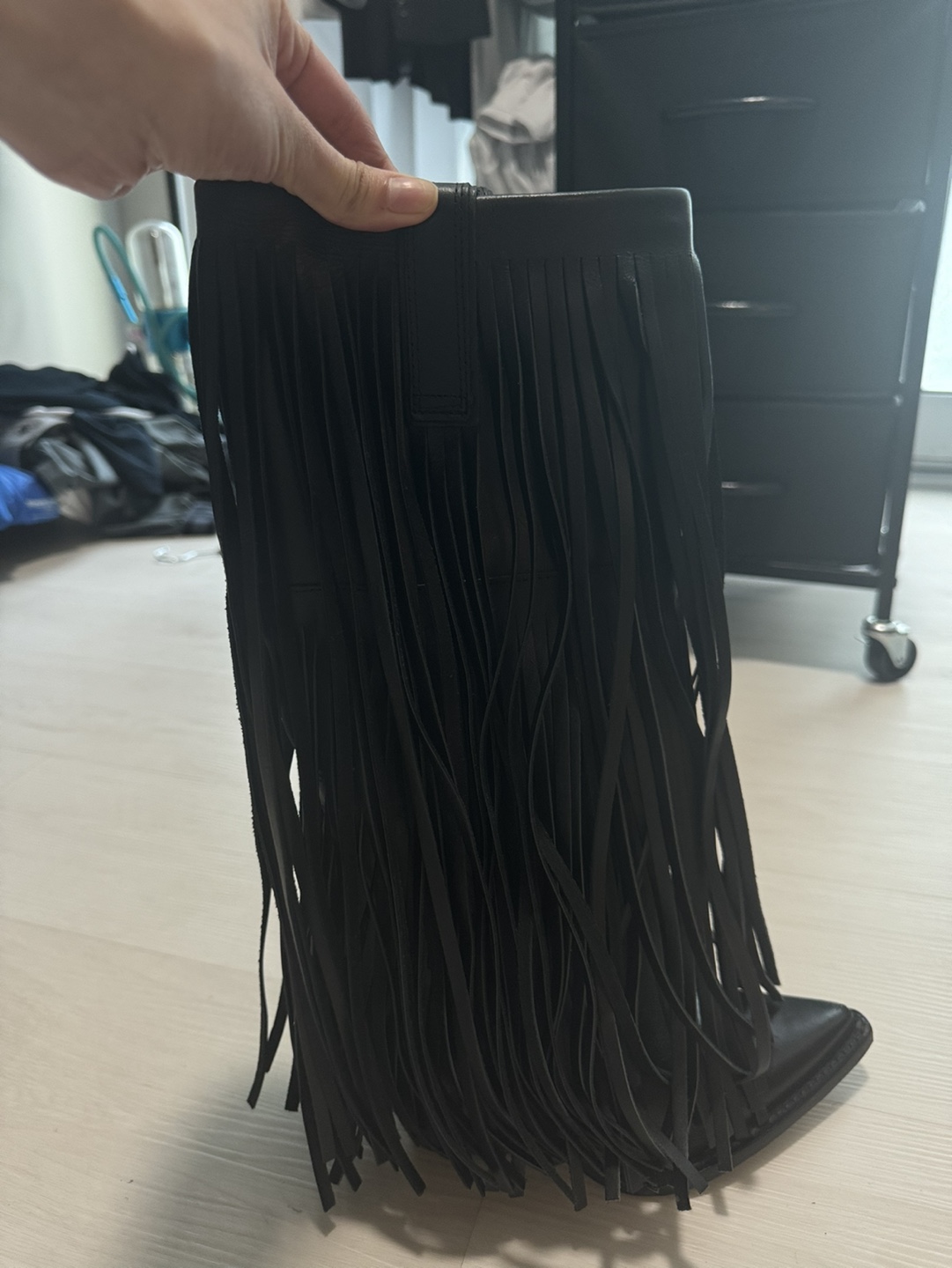Zara Black Leather Fringe Boots - Size EU 37