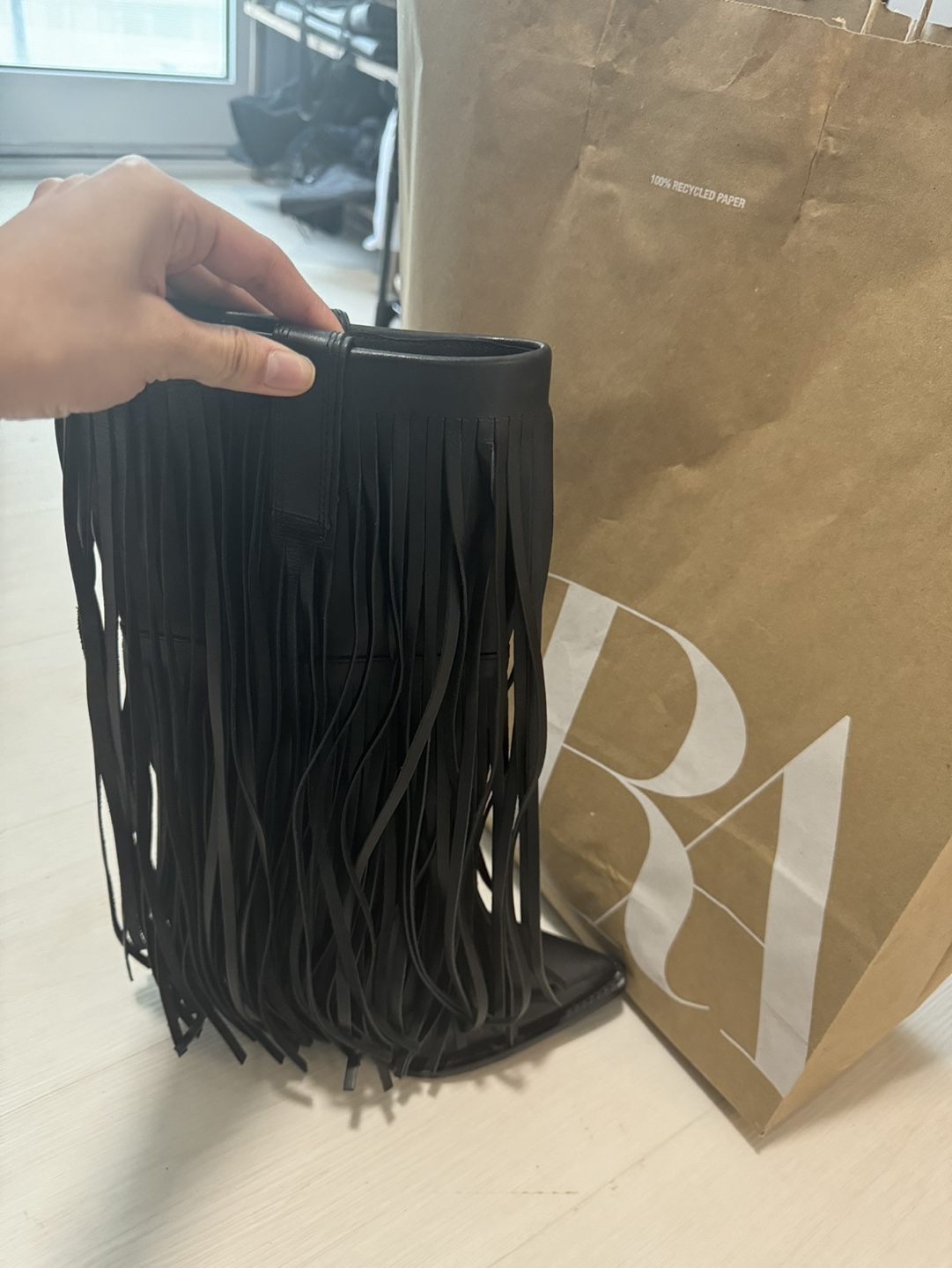 Zara Black Leather Fringe Boots - Size EU 37 - photo 2