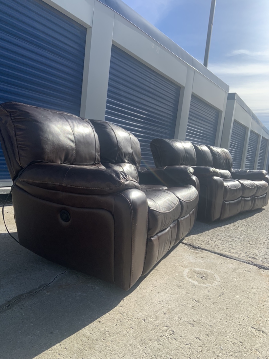 Real Brown Leather Reclining Sofa and Loveseat Set - photo 5