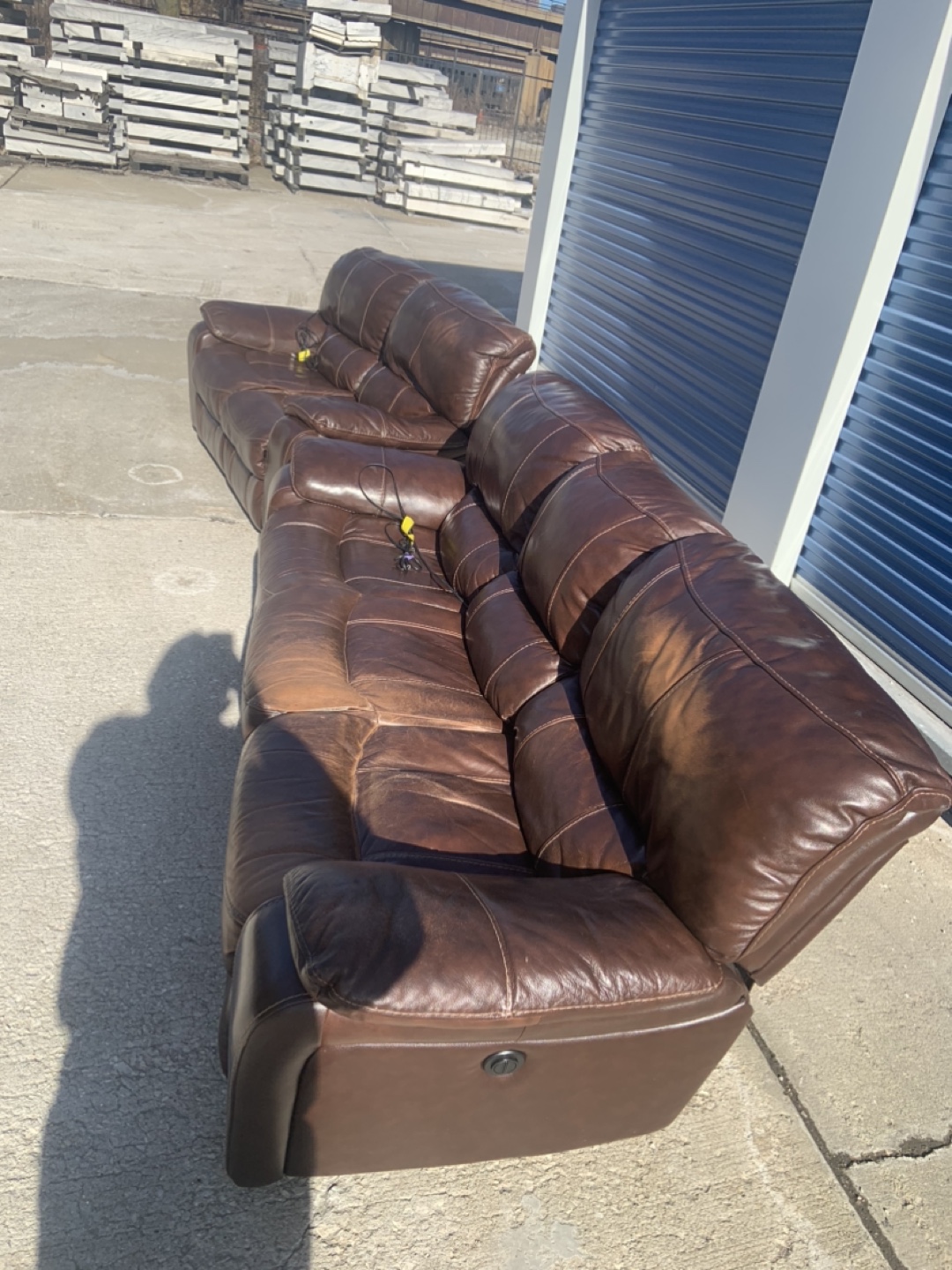 Real Brown Leather Reclining Sofa and Loveseat Set - photo 2