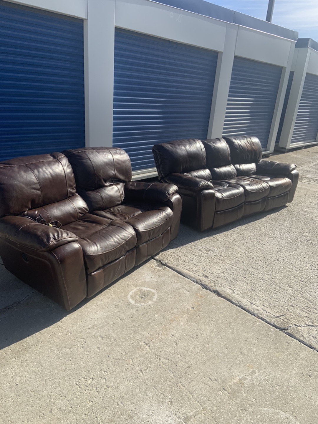 Real Brown Leather Reclining Sofa and Loveseat Set
