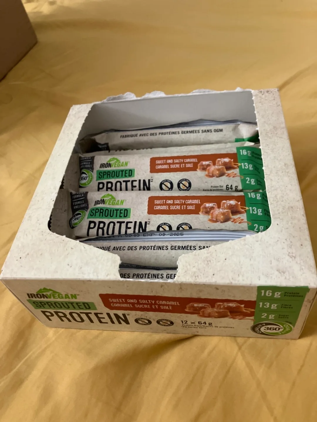 6 Sweet & Salty Caramel Iron Vegan Sprouted Protein Bars image indicator(3)