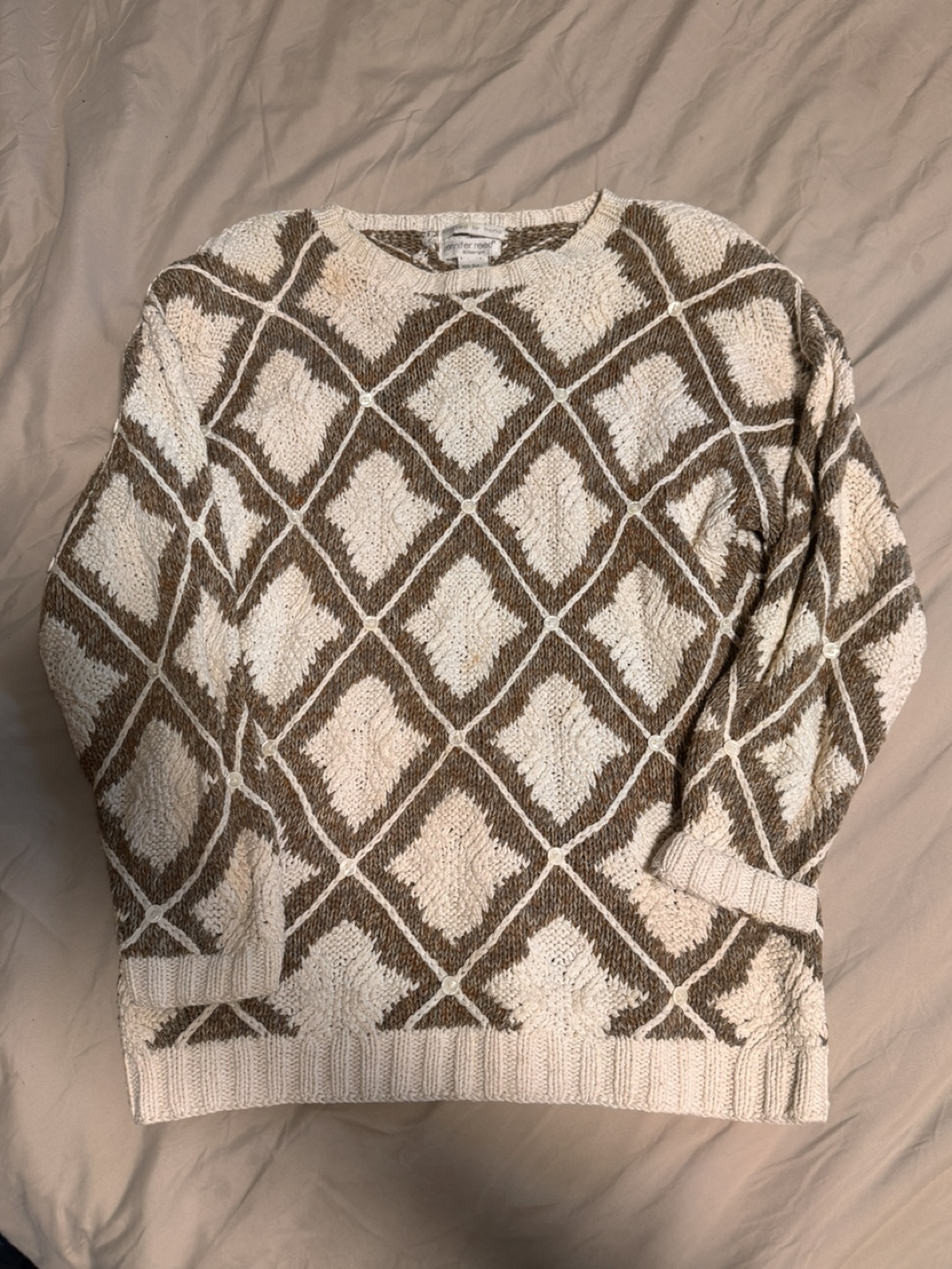 Vintage Knit Sweater - Diamond Pattern
