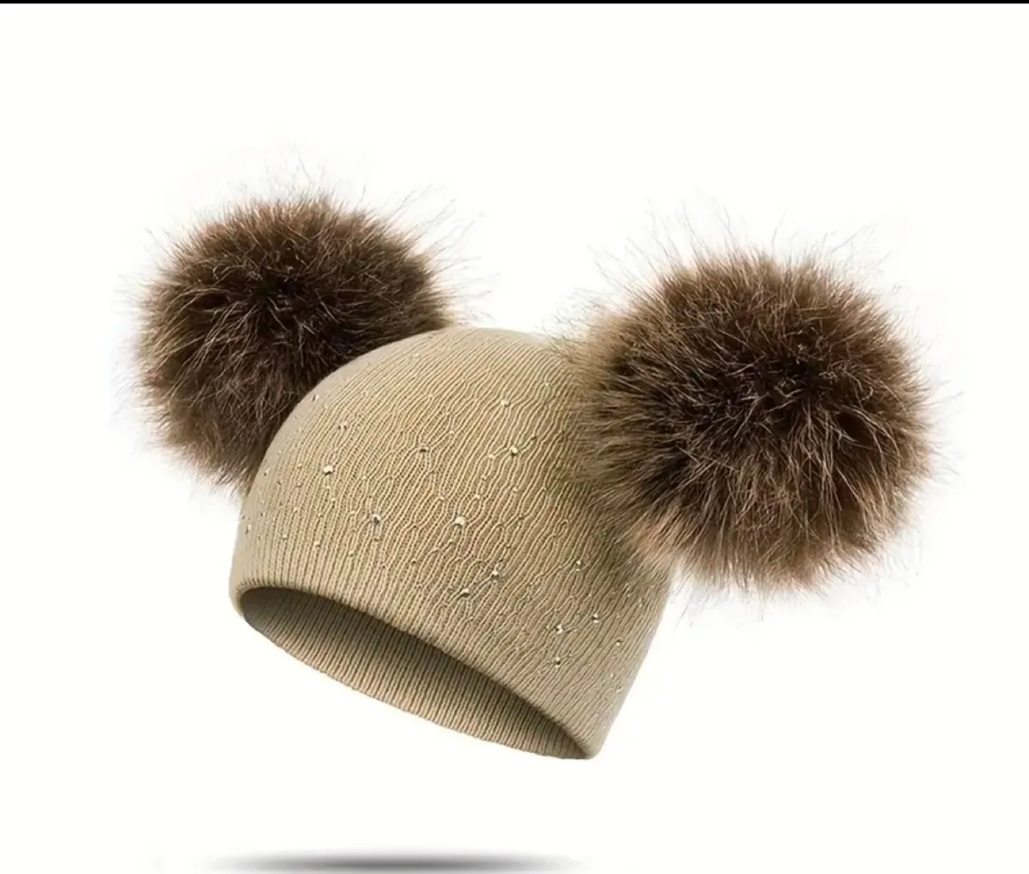 Adorable Baby Girl Knit Winter Hats with Pom Poms - 2 Pack image indicator(2)