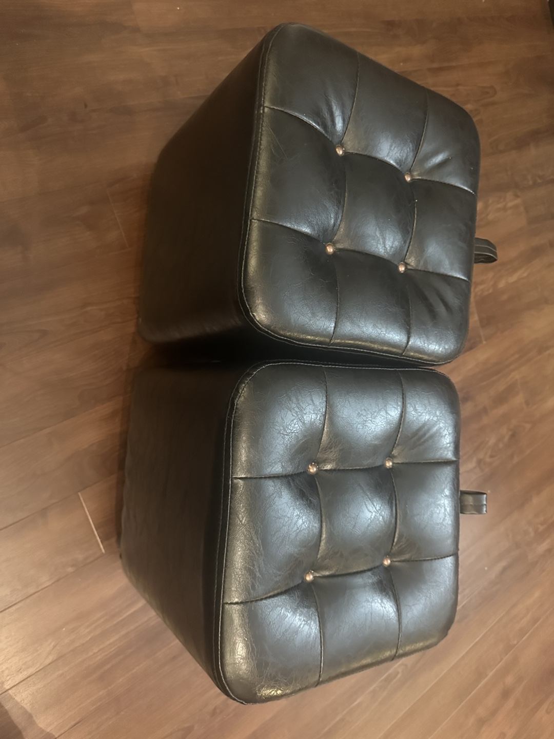 Pair of Black Leatherette Ottomans - photo 2