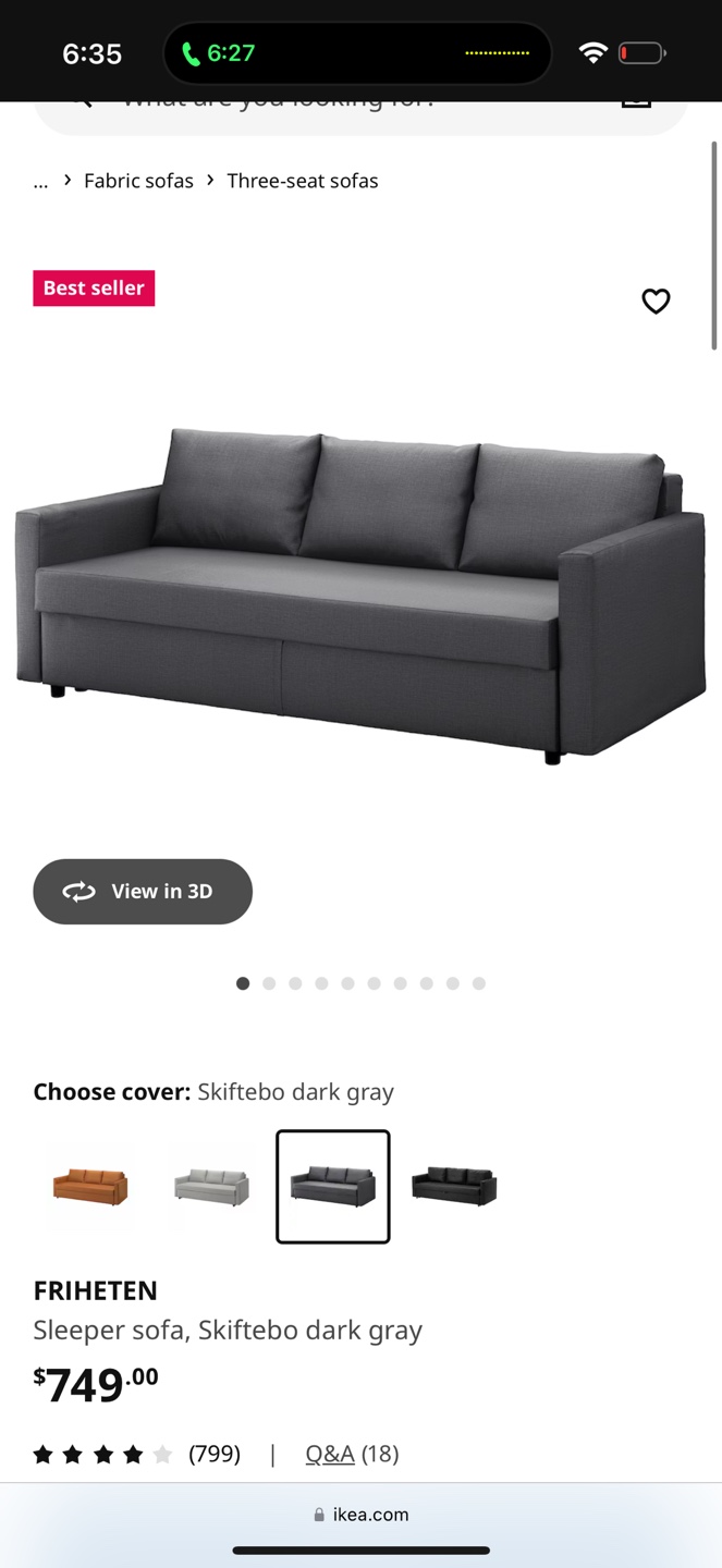 IKEA FRIHETEN Sleeper Sofa - Dark Gray