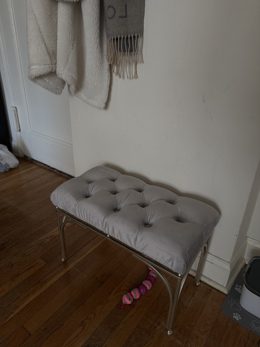 Grey Velvet Upholstered Bench