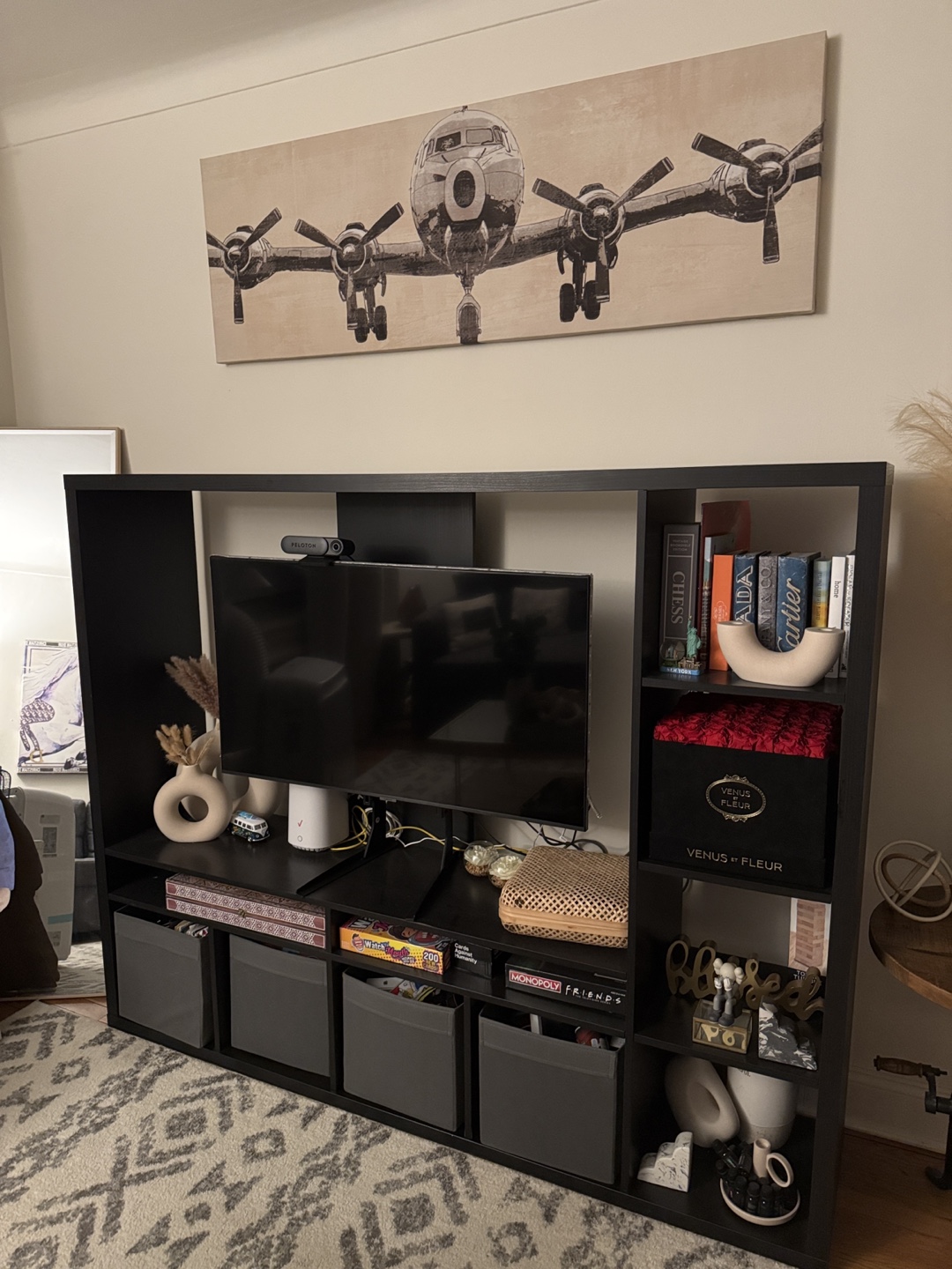 Modern Black TV Stand with Storage