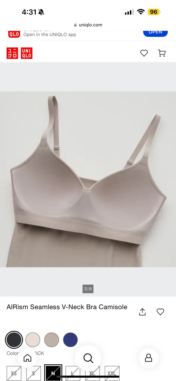 Uniqlo Airism Seamless V-Neck Bra Camisole - Black - Size S image indicator(3)