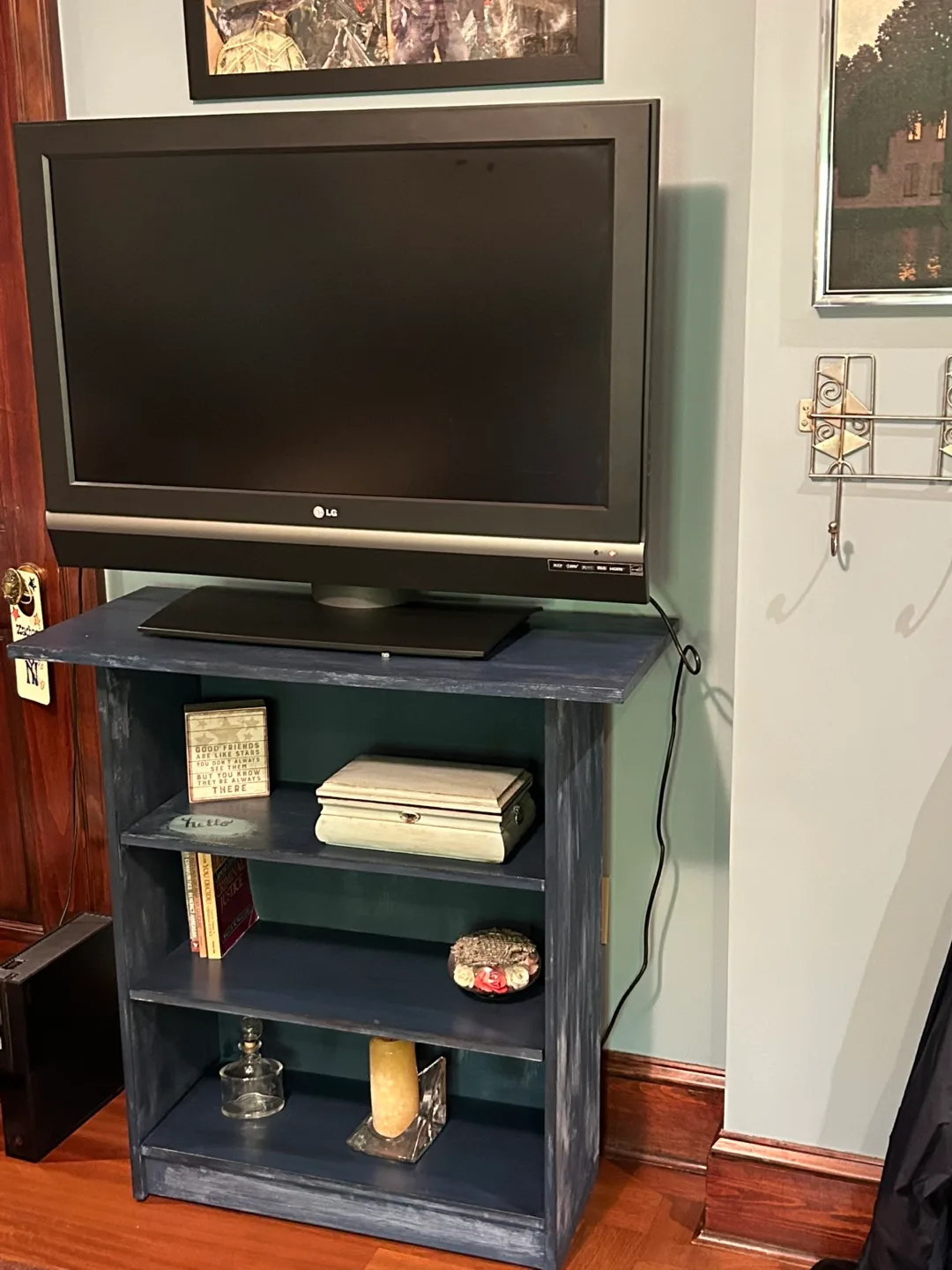 Distressed Blue Book Shelf/Media Console image indicator(3)