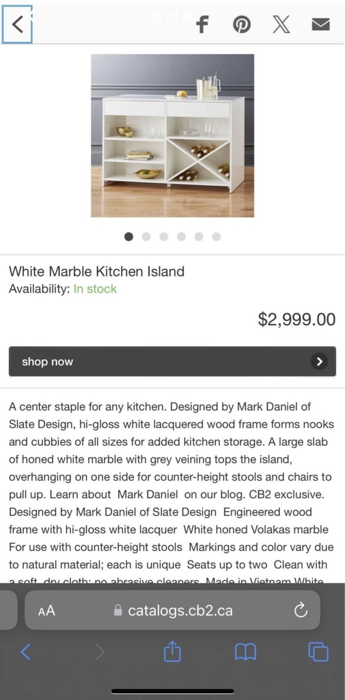 CB2 Marble Top Kitchen Island - photo 5