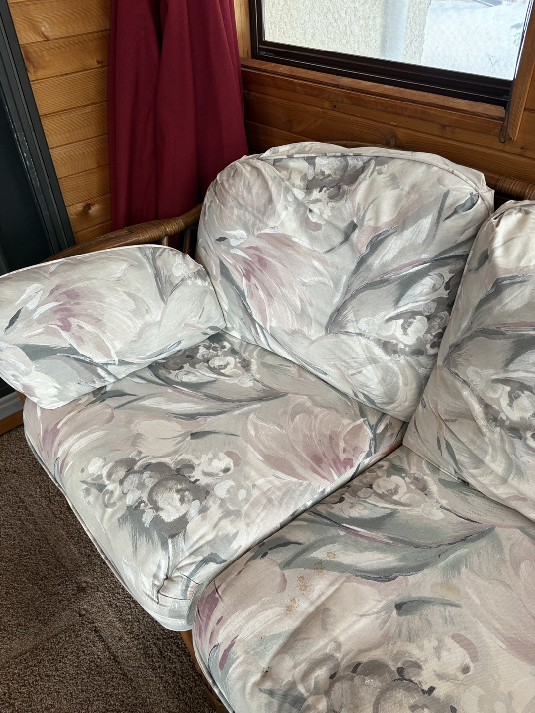 Vintage Rattan Sofa with Floral Cushions - photo 3
