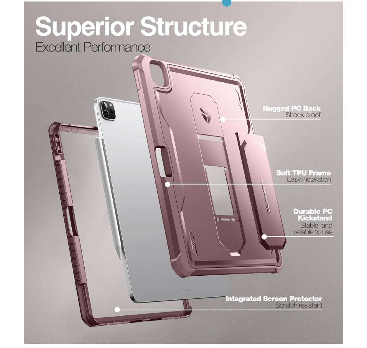 Rose Gold DEXNOR iPad Case with Built-in Kickstand image indicator(7)