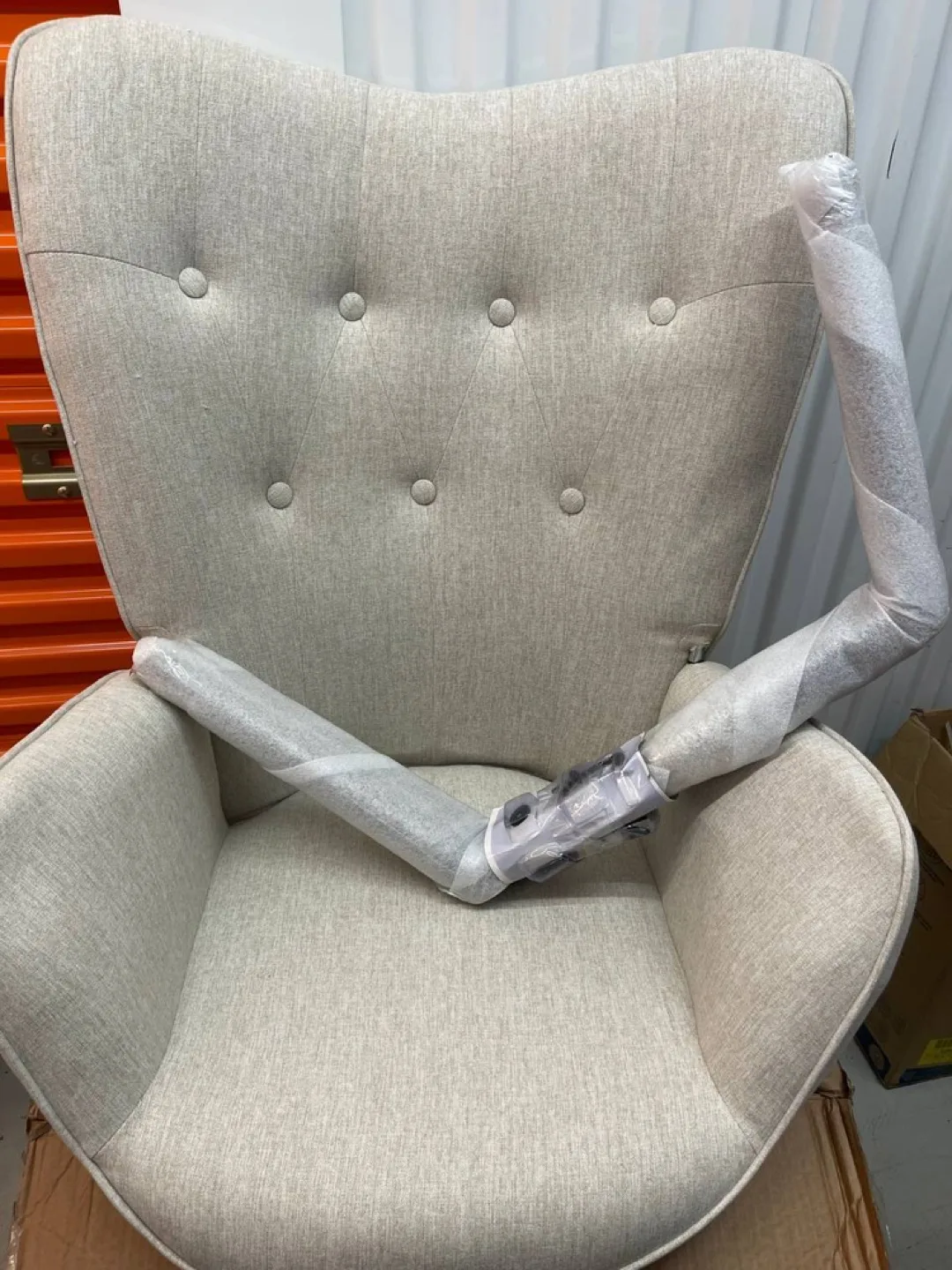 Beige Fabric Upholstered Tufted Armrest Wingback Arm Chair image indicator(6)