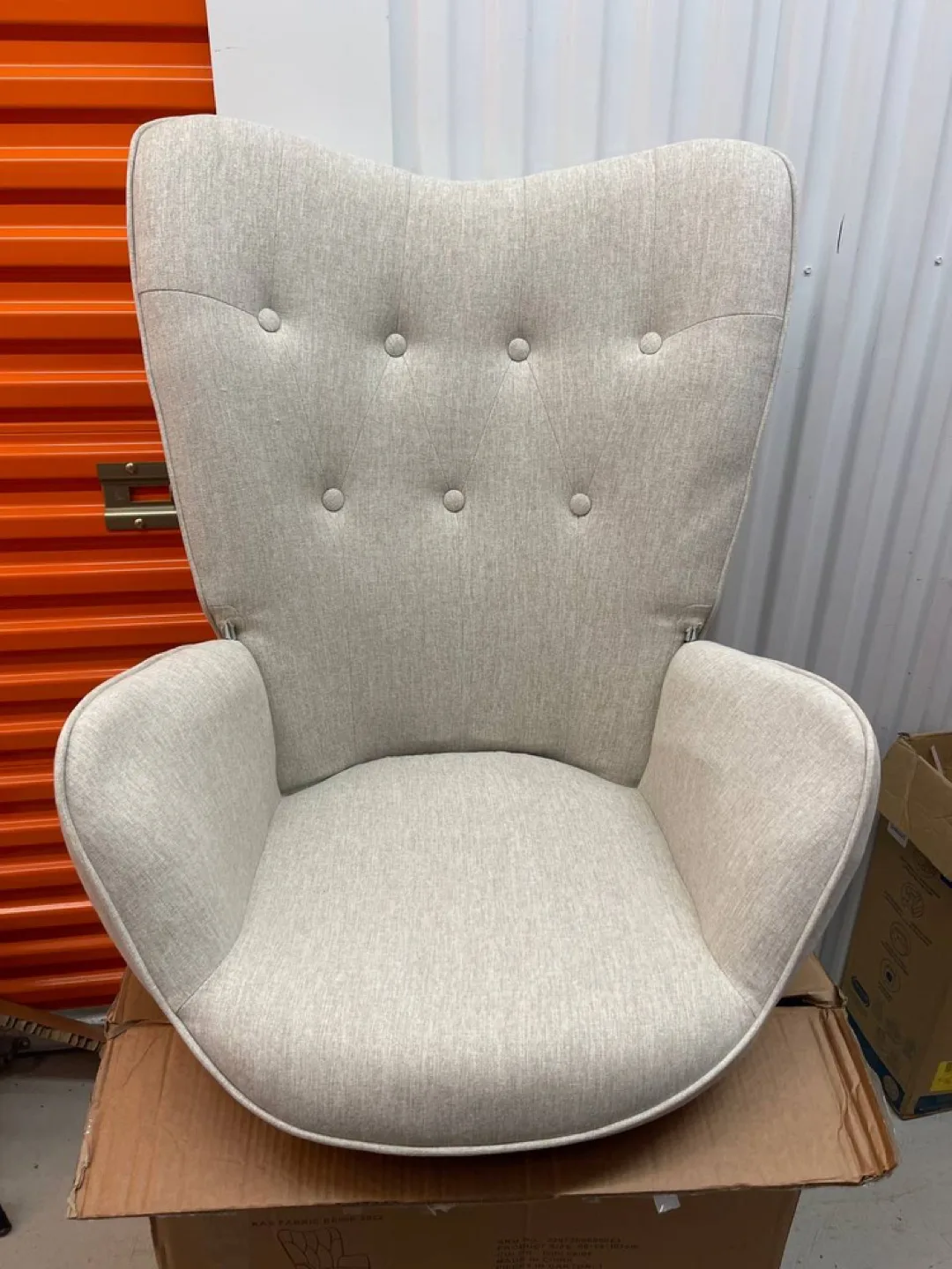 Beige Fabric Upholstered Tufted Armrest Wingback Arm Chair image indicator(7)