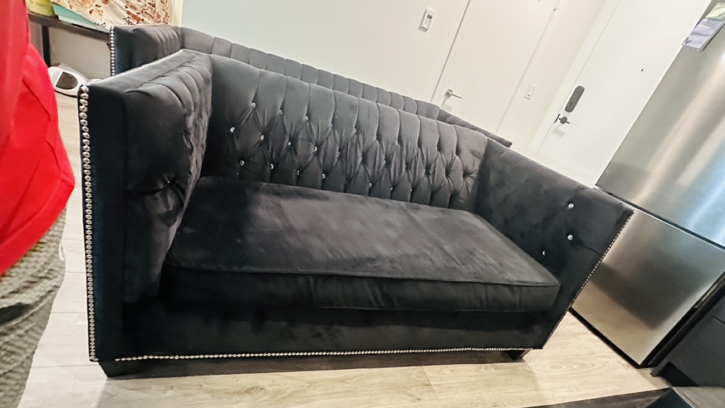 Black Velvet Sofa Set with Crystal Button Tufting - photo 5