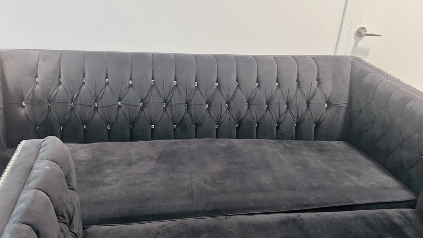 Black Velvet Sofa Set with Crystal Button Tufting - photo 3