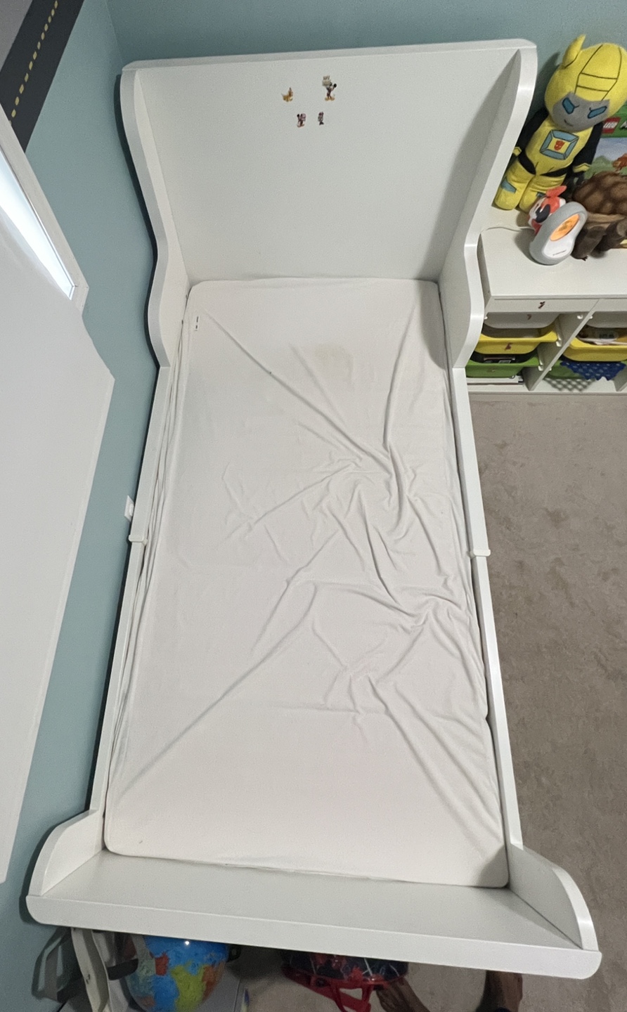 White Toddler Bed with Headboard and with mattress