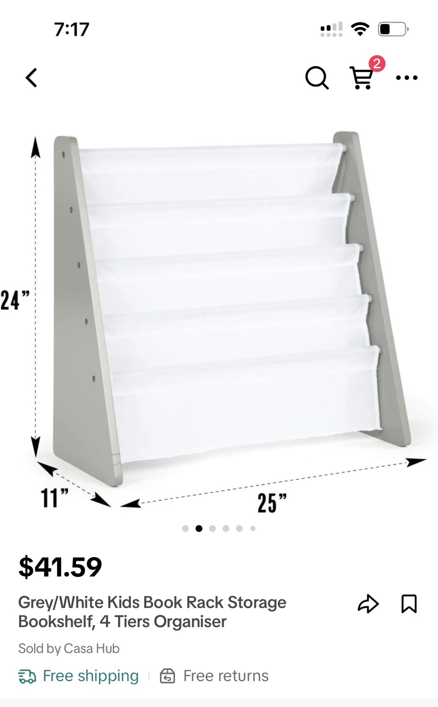 Grey/White Kids Book Rack - 4 Tier Organizer - photo 4