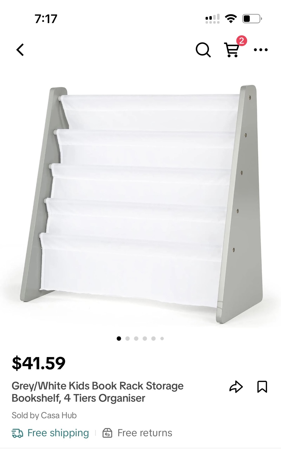 Grey/White Kids Book Rack - 4 Tier Organizer - photo 3