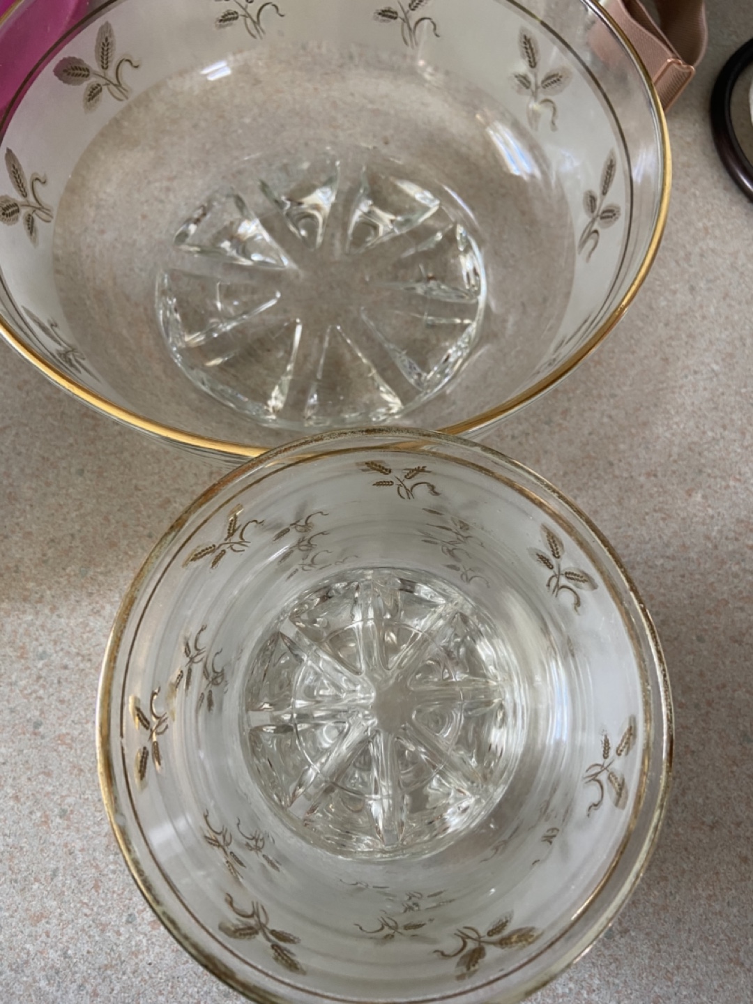 Vintage Glass Serving Bowl Set with Gold Accents - photo 2